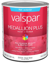 Valspar Medallion Plus 2500 028.0025004.005 Latex Paint, Acrylic Base, Flat Sheen, Clear Base, 1 qt, Plastic Can
